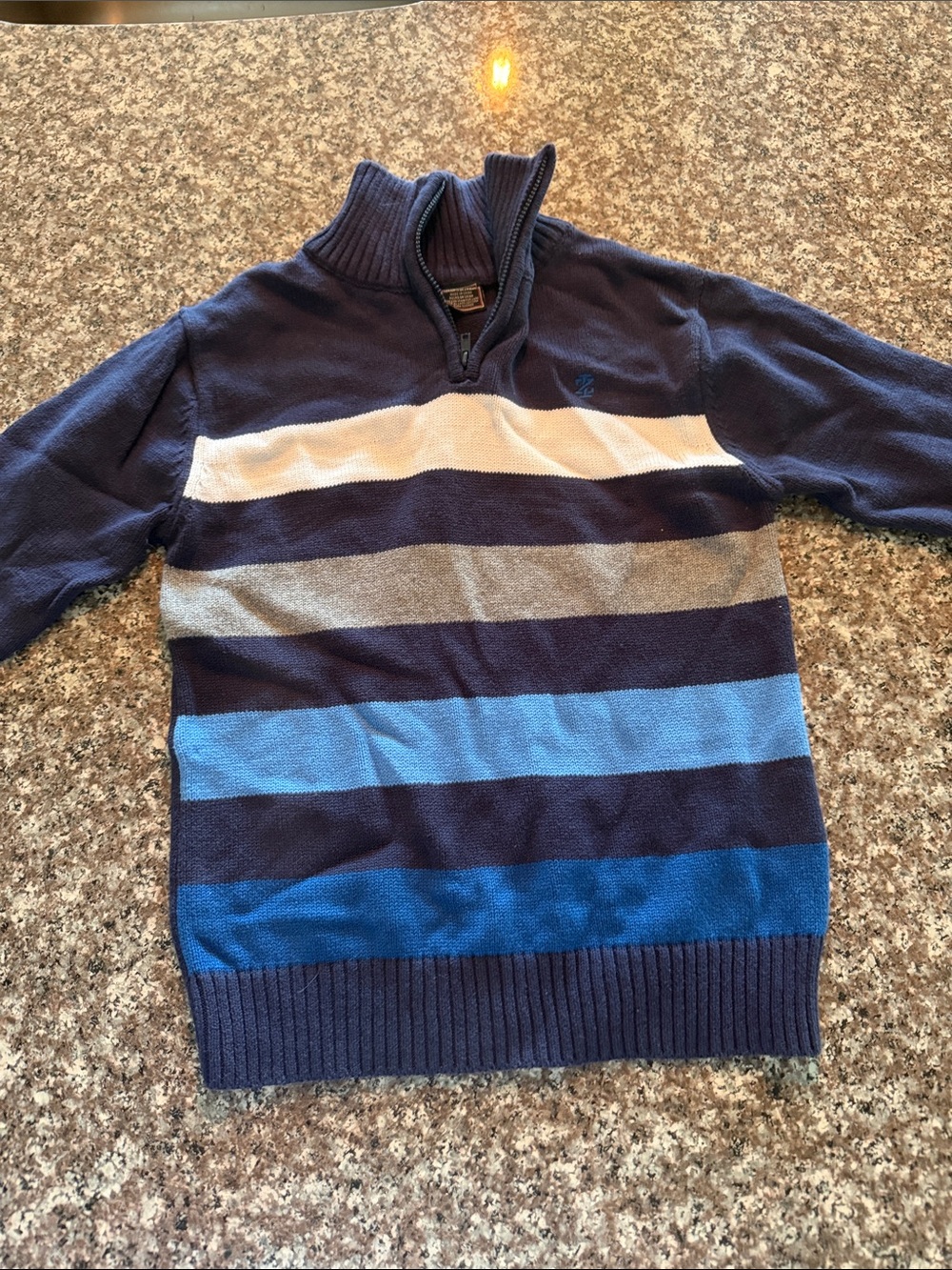 Izod Boy’s Navy, Light Blue & White Striped Quarter-Zip Sweater